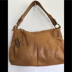 Dkny Brown Leather Bag with Gold Details